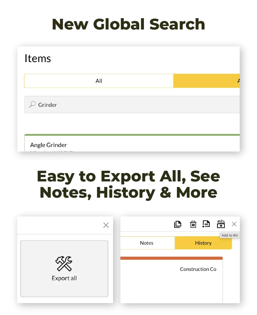 New global search. Easy to export all, see notes, history and more.